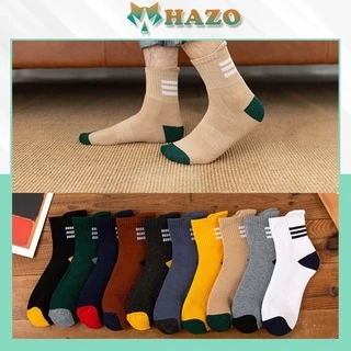 Tất Cổ Cao Vớ Cổ Cao Nam Nữ Màu Phôi Sọc Gót 366 Vải Cotton Co Giãn Thời Trang - Hazo