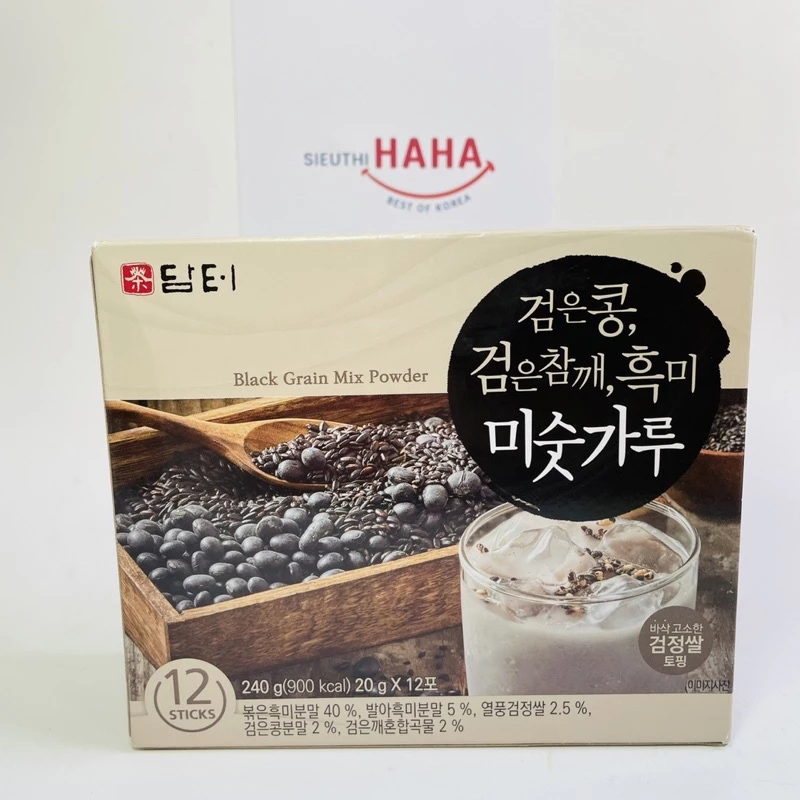 Bột ngũ cốc mè đen đậu đen gạo đen hàn quốc DAMTUH BLACK GRAIN MIX POWDER 240g (12 gói* 20g)