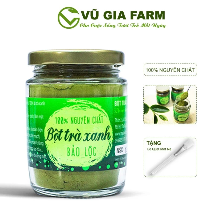 Bột Trà Xanh Nguyên Chất Vũ Gia 100g + Tặng Cọ Quét Dưỡng Da