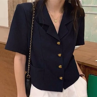 (Sẵn) Áo vest nữ blazer tay ngắn màu tối giản Hàn Quốc