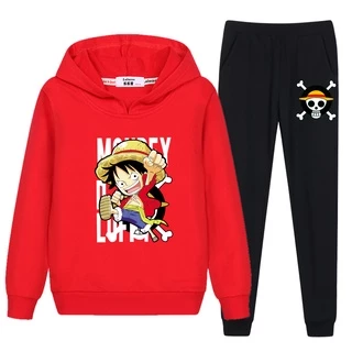 Bộ Đồ 2 Món Áo Hoodie In Hình Luffy One Piece Dễ Thương Cho Bé