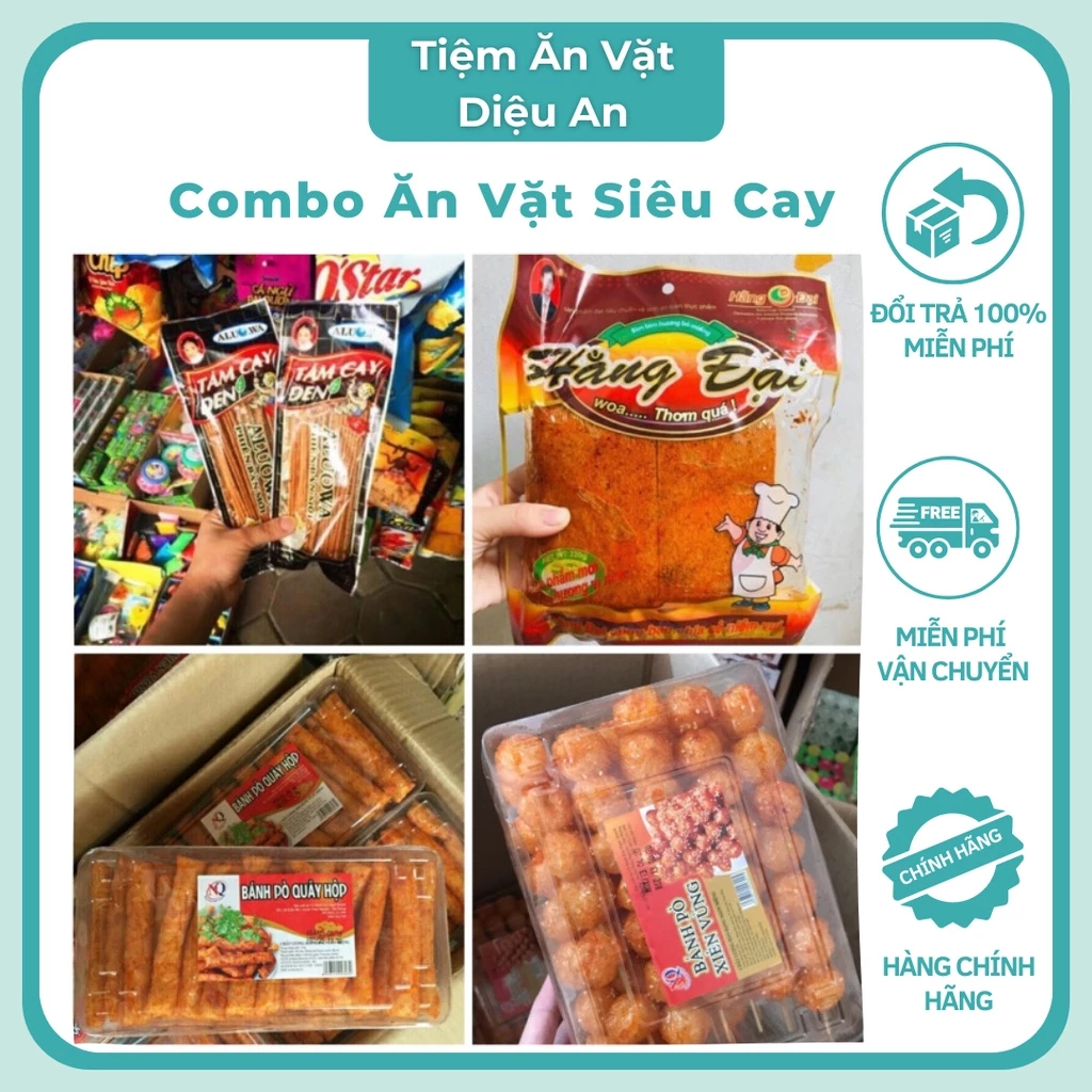 Đồ Ăn Vặt Siêu Cay ❤ Freeship ❤ Combo 10 Gói Tăm Cay Đen| Pò Quẩy| Pò Xiên Hộp| Bò Miếng Hằng Đại DA23