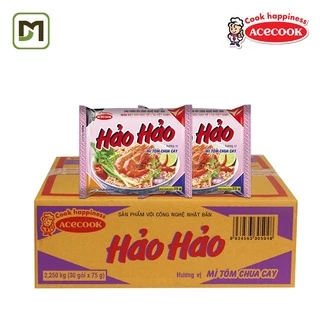 Thùng mì 30 gói Hảo Hảo, gói 75g, đủ vị : Chua cay, hành tím, mì xào chua ngọt...