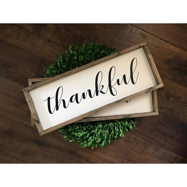 Tranh gỗ handmade Thankful decor trang trí treo tường phong cách Vintage