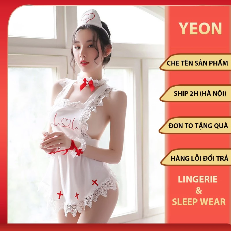 Cosplay hầu gái sexy - Set váy ngủ sexy cosplay cô hầu bàn tạp dề trắng