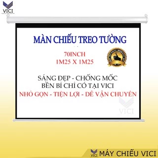 Màn Chiếu Treo Tường 70 inch Kích Thước 1m25 x 1m25 Nhỏ Gọn. Vici Phân phối màn chiếu treo tường chính hãng