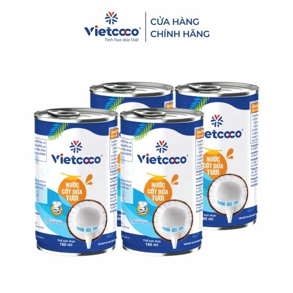 [COMBO 4 LON] Nước cốt dừa tươi Vietcoco 160ml - Món ngọt