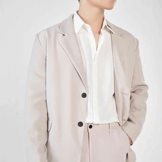 Áo khoác blazer nam form rộng hàn quốc màu đen, kem 2 khuy cài thương hiệu JOLY - JK0101