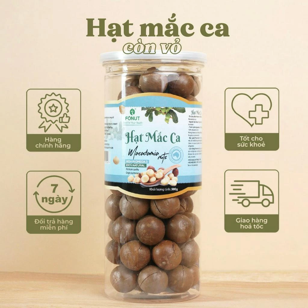 Hạt macca nứt vỏ Úc Fonut 500g -250g nhập khẩu từ Úc, hạt dinh dưỡng cho mẹ bầu, ăn kiêng dùng nấu sữa hạt, làm bánh