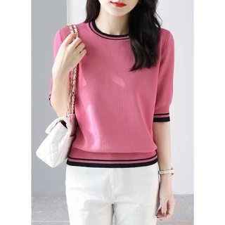 Áo sweater Dệt Kim Cổ Tròn Dáng Rộng Thời Trang Mùa Hè Cho Nữ