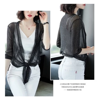 Áo cardigan khoác mỏng tay lỡ thắt nơ ĐEN N55