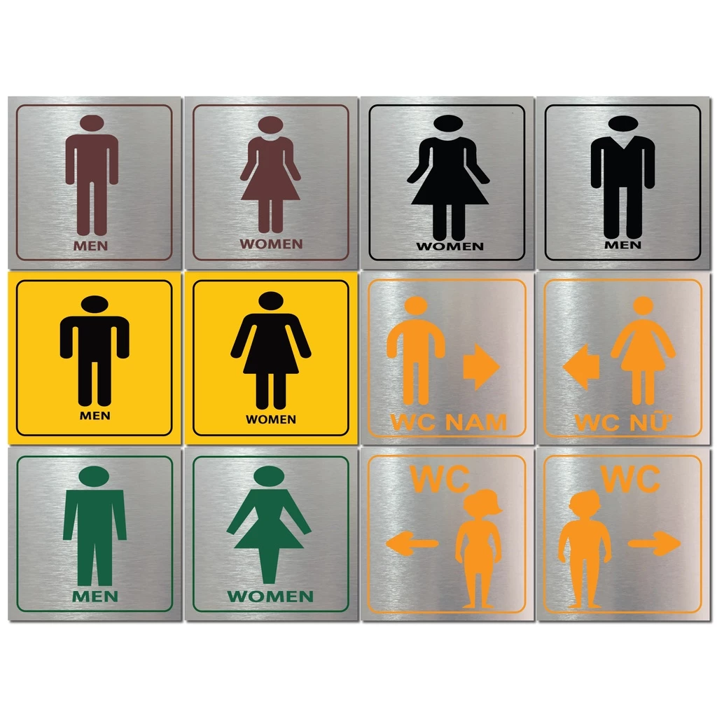 Biển chỉ dẫn lối đi toilet, bảng chỉ dẫn WC, nhà vệ sinh Nam nữ, bảng toilet in UV trên alu cao cấp bảo hành 5 năm
