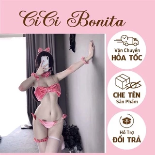 Set đồ lót 2 mảnh vải nhung cosplay bé mèo đáng yêu sexy full phụ kiện (không kèm tất) CP45 CICI BONITA HCM