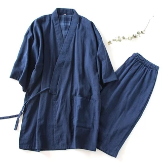 Bộ Đồ Ngủ Tay Ngắn Chất Cotton Phong Cách Kimono Nhật Bản Thời Trang Mùa Hè Cho Nam