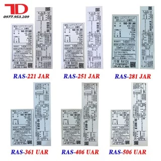 Tem thông số máy lạnh TOSHIBA nội địa