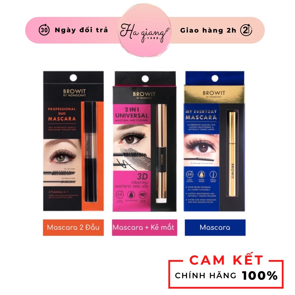 Mascara Nongchat Thái Làm Dày Dài Mi Chuyên Dụng Cho Makeup 2in1 Universal Eyeliner 3D, Professional Dou, My Everyday