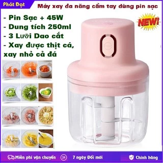 Máy xay tỏi ớt bằng tay sạc điện 250ML - 45W - Xay thịt cá, rau củ quả, sinh tố,hạt khô, đồ ăn dặm..