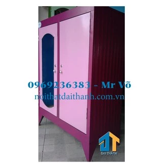 Tủ sắt quần áo ngang 0.9m cao 1m2 (Hồng)