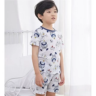 Bộ pijama cộc bé trai Robot World 100% cotton - Olomimi Hàn Quốc