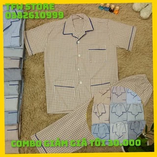 [Có size trên 80kg ] Bộ Pijama nam trung niên kẻ ô, sọc (pijama kẻ cộc tay), bộ quần áo mặc nhà, bộ ngủ, cho ông cho bố