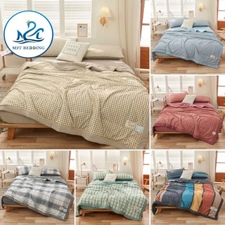 Bộ chăn ga gối Cotton Tici Kẻ M2T bedding miễn phí bo chun drap ga giường - Chăn mền kèm ruột
