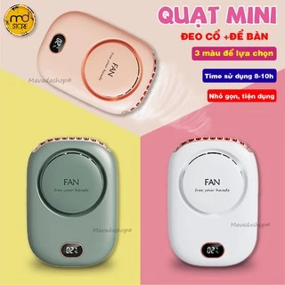 [FREESHIP] Quạt đeo cổ mini cầm tay, quạt để bàn màn hình LED hiển thị dung lượng PIN