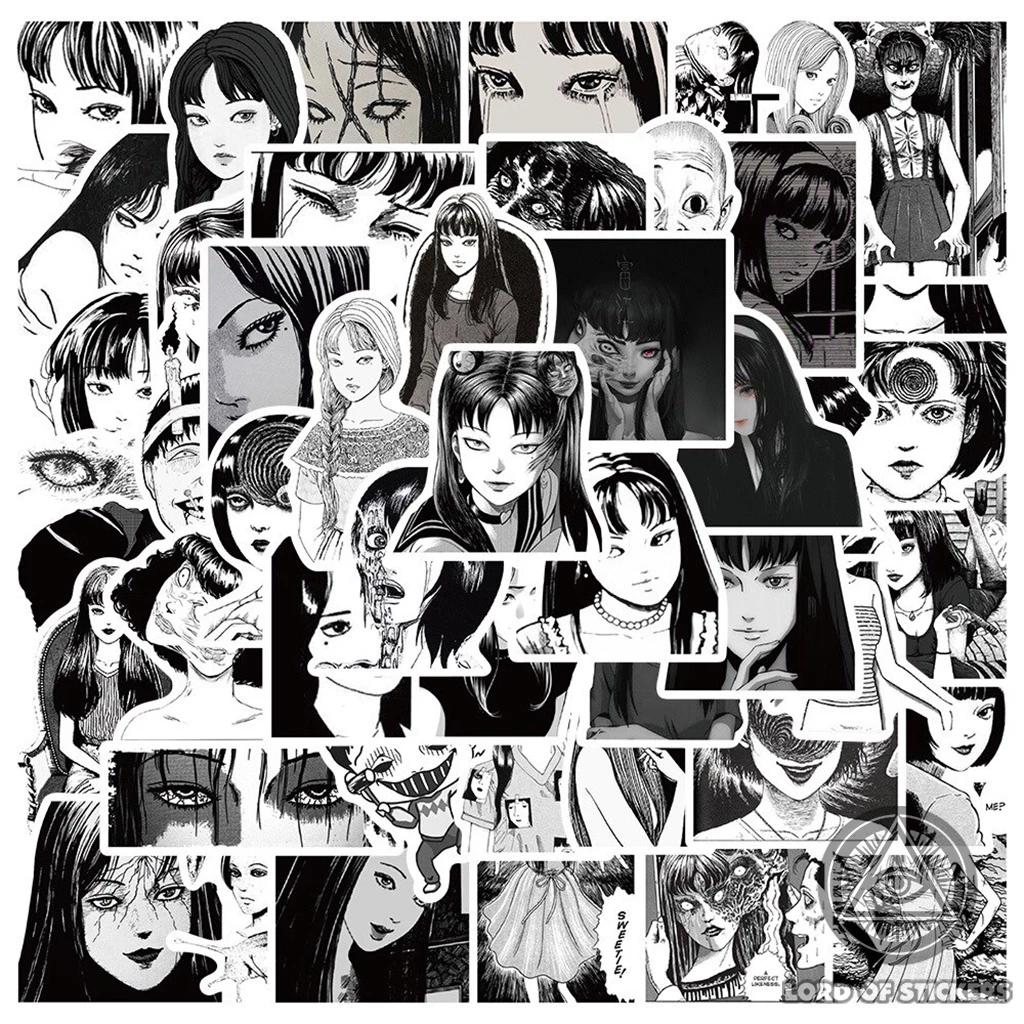 Set 50 Miếng Dán Hình Truyện Tranh Kinh Dị Junji Ito Sticker Anime Manga Trang Trí Mũ Bảo Hiểm, Điện Thoại, Laptop, Sổ