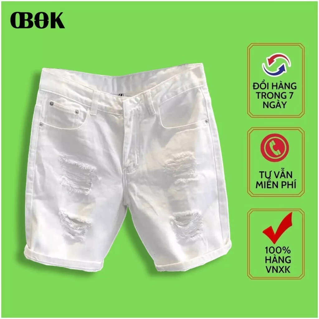 Quần short jean nam màu trắng rách OBOKFASHION, dễ phối đồ cao cấp phong cách hàn quốc QSN405