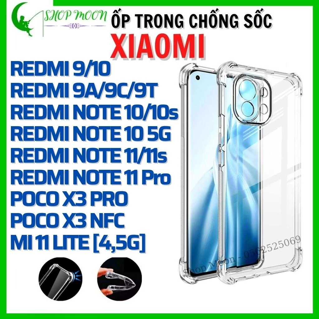 Ốp lưng Redmi 9/9A/9i/9C/9T/K30, Note 10/10s/10 5G/11/11s/11 Pro, Poco X3/NFC/Pro, Mi 11 Lite - Chống sốc trong suốt dẻo