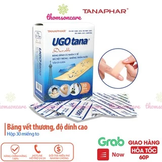 Hộp Băng dính cá nhân y tế UGOTANA miếng to 38x72mm Hộp 30 miêng Không thấm nước, băng vết thương đứt tay