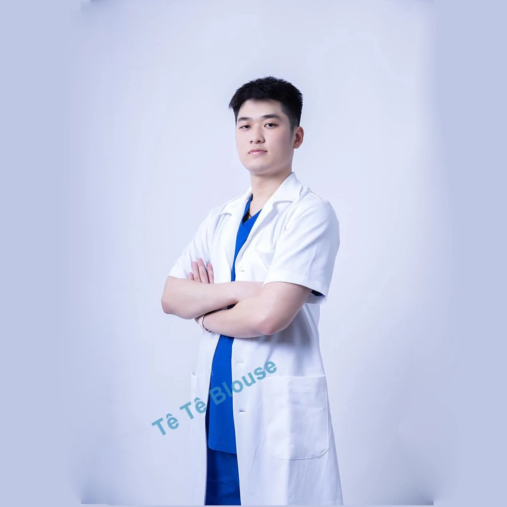 Áo Blu, Blouse Bác sĩ Nam Cộc Tay dáng dài ngang gối vải thô cotton cao cấp (Giá lẻ = Giá sỉ)