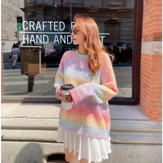 Áo len dệt kim oversized màu cầu vồng cổ tròn tay dài Rainbow Top phong cách ulzzang SAM SAM BOUTIQUE