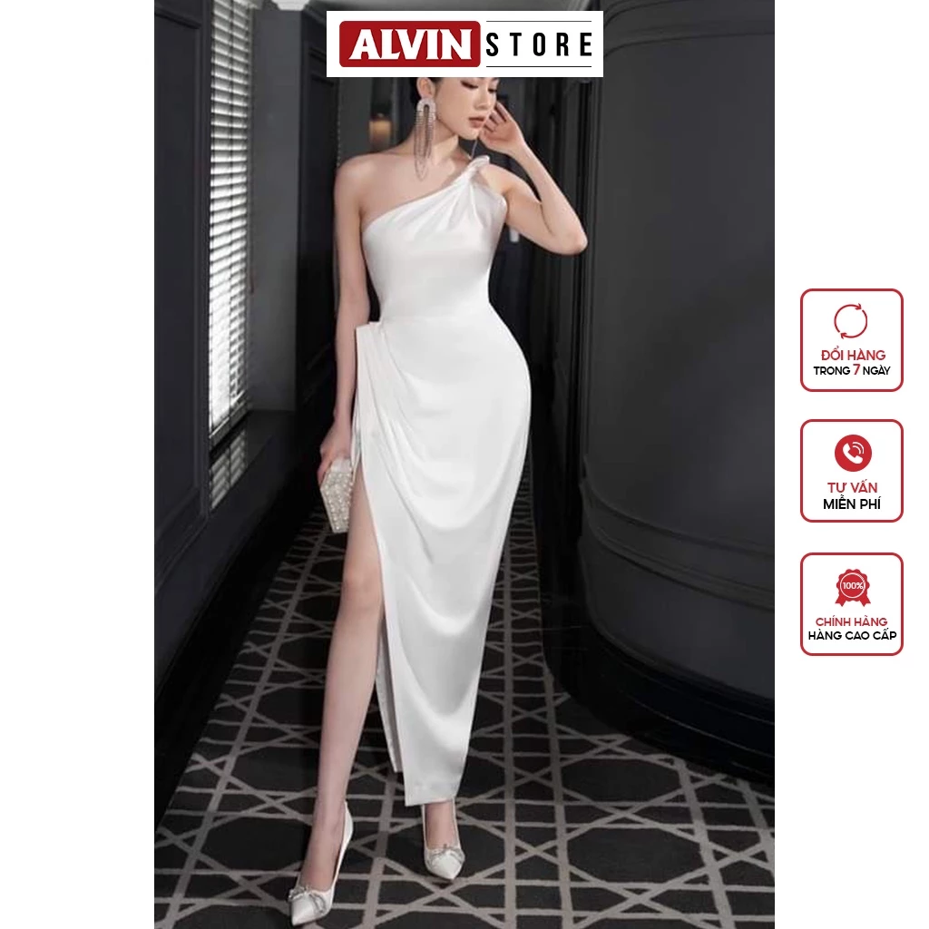 Đầm Dạ Hội Lệch Vai Xẻ Tà Nhún Eo Dự Tiệc Alvin Store 1523