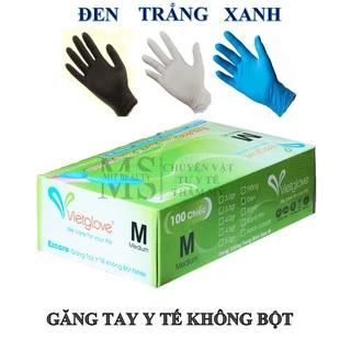 Găng tay y tế Nitrile không bột Vietglove đủ màu đen trắng xanh hộp 100 chiếc hãng EZCARE