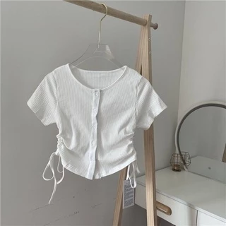 Áo croptop nữ rút dây eo áo thun tay ngắn cổ tròn Thuncastore A115