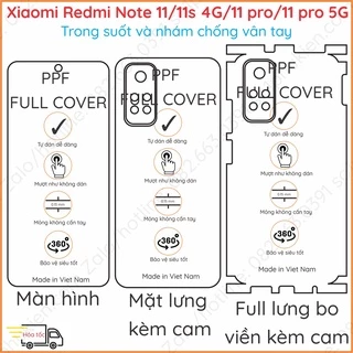 Dán PPF Xiaomi redmi note 11 / 11s 4G / 11 pro 4G / 11 pro 5G loại trong, nhám dành cho màn hình, mặt lưng, lưng bo viền