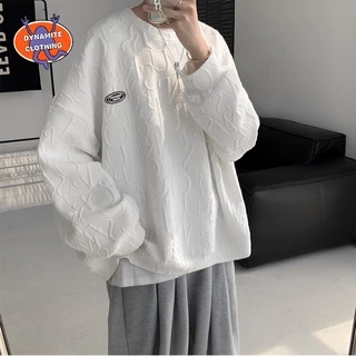 Áo sweater dài tay cổ tròn thêu chữ độc đáo dáng rộng phong cách nhật bản thời trang mùa thu cho nam size M-2XL Kem chống nắng tay áo mỏng