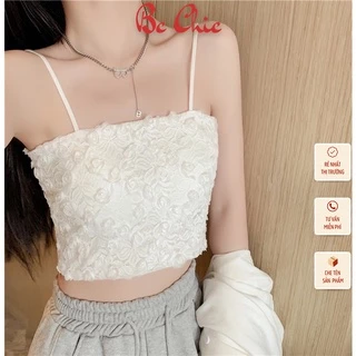 Áo bra ren 2 dây dáng croptop cao cấp,áo ngực kèm mút nâng,áo quây ngực 2 dây ren hoa hồng B586 BC_CHIC LINGERIE