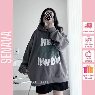 Áo hoodie nữ Oversize Logo In form rộng kiểu dáng basic SENAVA AK57