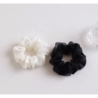 Dây cột tóc scrunchies 2 lớp voan màu đơn giản