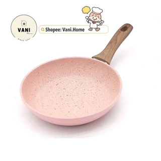 Chảo chống dính cao cấp 16cm vân đá hoa cương  - Chảo chiên trứng làm trứng cuộn lúa mạch tay cầm gỗ dài size nhỏ