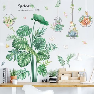 🌵🌵DECAL TRANH DÁN TƯỜNG CÂY XANH VÀ GIỎ HOA TRANG TRÍ DECOR PHÒNG NGỦ- TRANH TRÍ PHÒNG KHÁCH🌵🌵