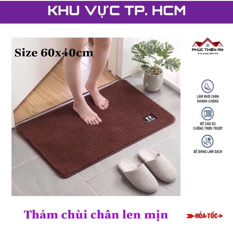 Thảm lau chân, chùi chân trải sàn - Chất liệu len mịn siêu thấm hút, đế cao su chống trơn trượt