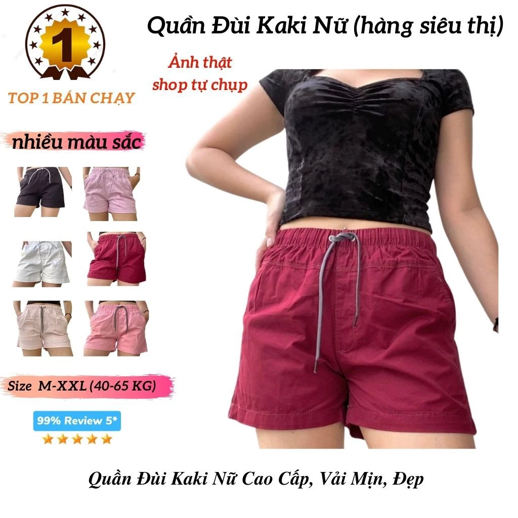 Quần Short Nữ Kaki ❤️Hàng Siêu Thị❤️Quần Đùi Nữ Vải Kaki Cao Cấp, Mịn, Mát, Lưng Thun, Đơn Giản,Sang TrọngTrẻ Trung