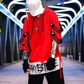 Áo Hoodie Tay Ngắn Form Rộng Phong Cách Hip Hop Cho Nam