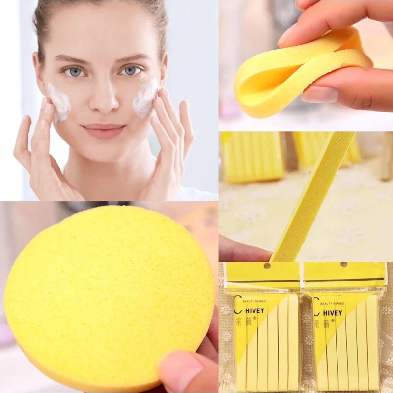 Bông nở rửa mặt tẩy trang Chivey 12 miếng dạng nén, miếng mút rửa mặt bọt biển