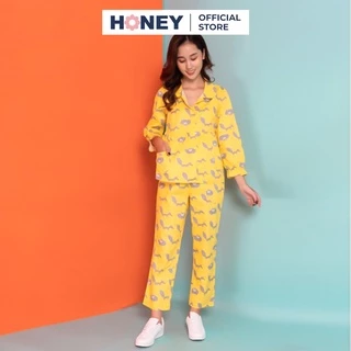 Bộ đồ bầu pijama chất thô hàn mềm, quần có chun rút điều chỉnh theo kích cỡ bụng - Thời trang đầm bầu cao cấp HONEY