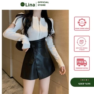 Chân Váy Da Chữ A Lưng Cao Công Sở Đẹp LINASTORE 007