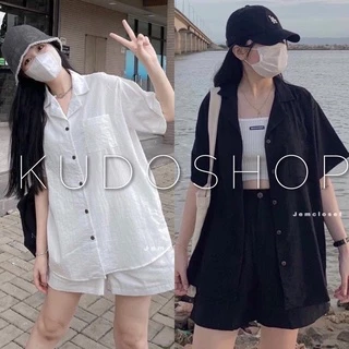 Set 2 món đũi blazer đùi phom thụng ulzzang mặc thoải mái/ Set áo sơ mi cộc tay kèm quần đùi ống rộng bigsize_kudoshop