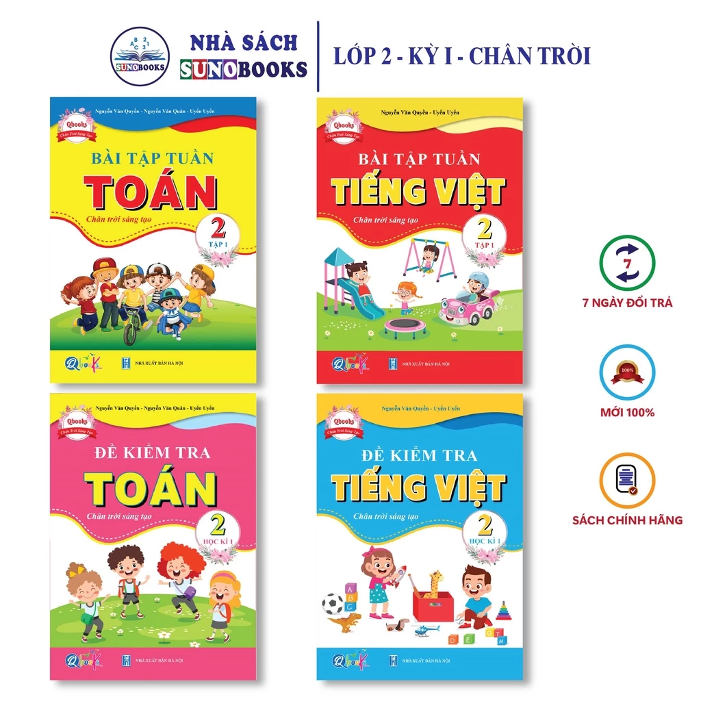 Sách - Combo Bài Tập Tuần, Đề Kiểm Tra Toán và Tiếng Việt Lớp 2 - Chân Trời Sáng Tạo - Học Kì 1 (4 quyển)